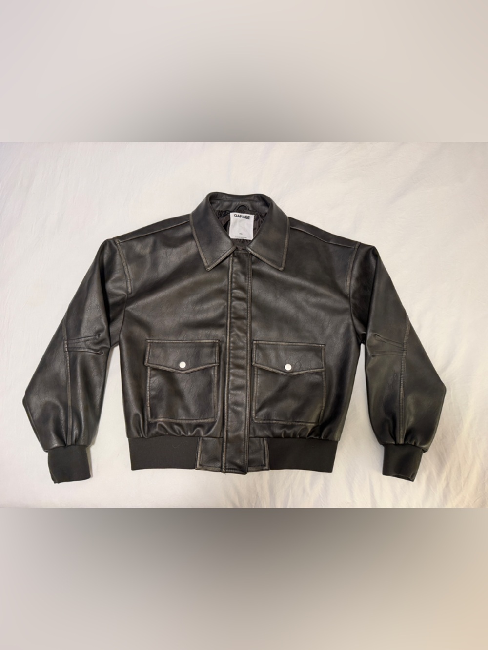 Garage Brown Faux Leather Bomber Jacket